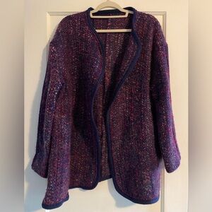 Handmade Open Cardigan Sweater Purple Wool Knit Gorgeous OS